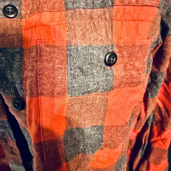 REI Co-op Mens Small Orange Grey Buffalo Plaid Flannel Organic Cotton Shirt F21 - Picture 3 of 5